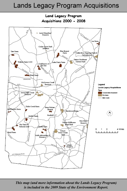 This map and more information about the Lands Legacy Program is included in the 2009 State of the Environment Report.