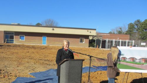 Alice speaking at the groundbreaking ceremony for Culbreth Middle School's science wing